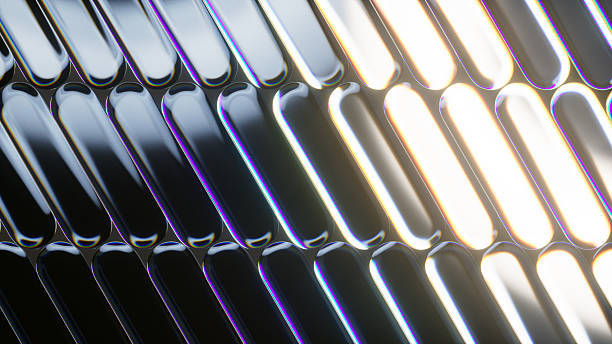 istock Abstract minimalist background. Chrome glass blinds with smooth reflection. Vintage and retro style. 3d render 2245261788