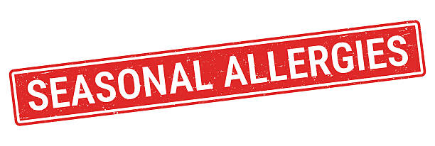 Seasonal Allergies. Grunge rubber stamp for your own design, isolated on a blank background. The stamp is in red ink, it is composed of a text with a frame, the text is not colored. Vector Illustration (EPS file, well layered and grouped). Easy to edit, manipulate, resize or colorize. Vector and Jpeg file of different sizes.