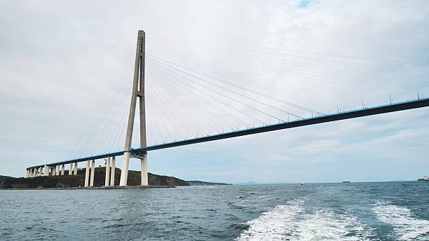 Vladivotok bridge. View from the moving ferry