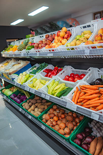 istock Fresh fruits and vegetables displayed at a grocery store 2245268202