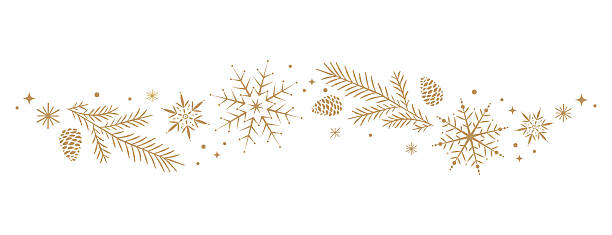 Golden Christmas border with pine branches vector art illustration
