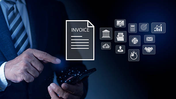 istock Professional businessman touch manage an E-Invoice on a futuristic virtual interface. Financial report and bank management with online payment concept. Invoice and online statements. 2245273444