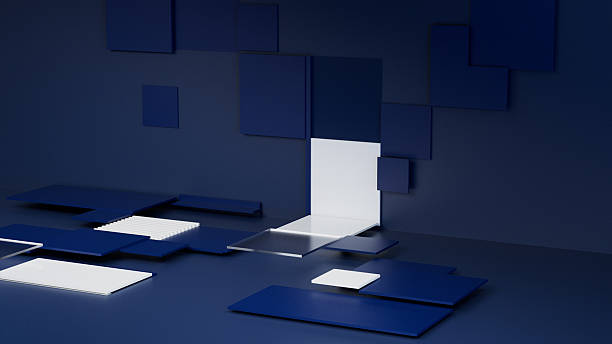 istock Blue and white squares in a dark environment, an abstract world 3D concept 2245275270
