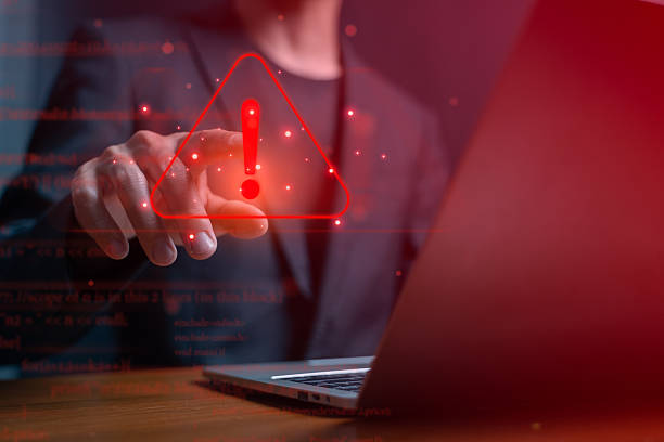 istock Business warning and cybersecurity alert. Risk danger and data protection concept. 2245276081