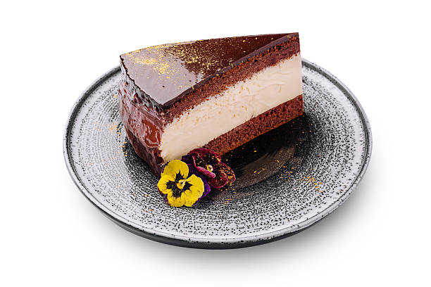 istock Delicious chocolate cake slice served on a decorative plate with flowers 2245277832