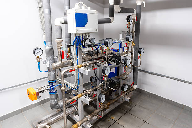 istock Complex piping system with pressure gauges in a modern industrial setting for fluid management and monitoring 2245279637