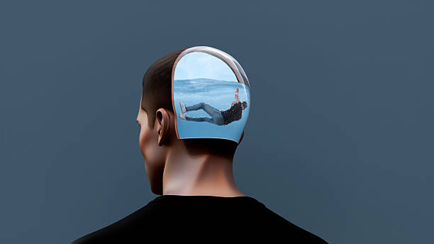 istock Man drowning inside his own mind, concept of overthinking, depression, anxiety, mental struggle, emotional exhaustion and inner chaos, 3d render 2245280759