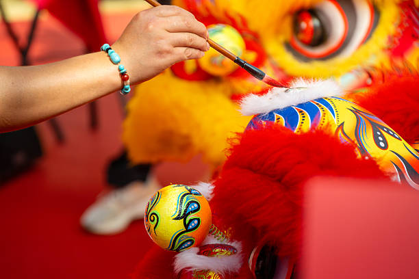 istock Traditional Skill in Lion Dance Performance with Colorful Costumes and Props 2245285238