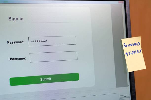 istock A sticker with a password. A password sticker on the monitor for user convenience 2245285835