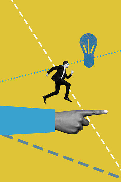 istock Vertical 3d trendy pop artwork collage of happy businessman run hand point development light bulb statistics progress goal 2245286052