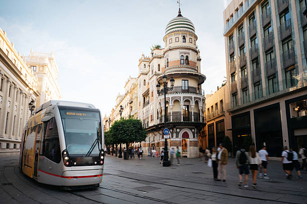 istock Street with tram in Seville 2245286320