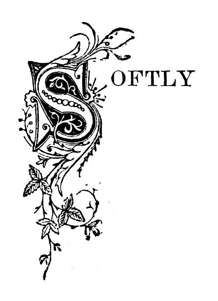 Victorian Capital letter S, Softly, design element, ornamental art, Vintage illustration