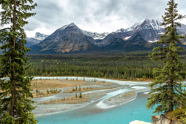 istock Braided turquoise river with mountain backdrop in Jasper National Park 2245299638