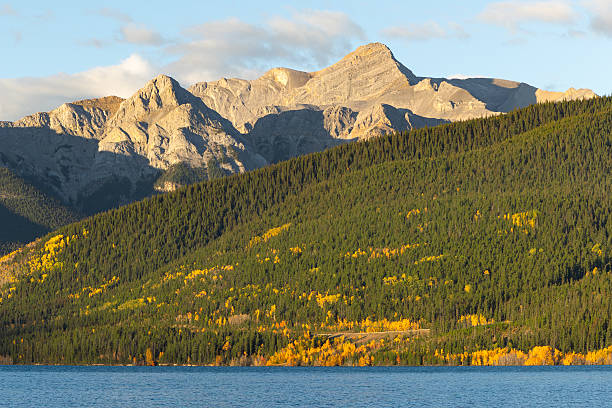 istock Sunlit mountain range with autumn forest and lake in Alberta, Canada 2245300174