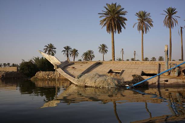istock Abandoned boat by the palm trees 2245301086