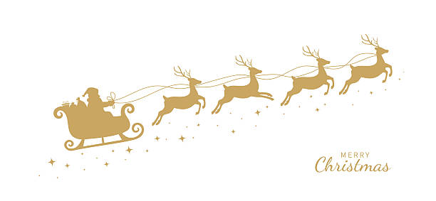 istock Santa Claus ride sleigh with flying reindeer. Sparkles, stars decorative element. Santa Sleigh Silhouette isolated on white background. Merry christmas. Vector illustration 2245302796