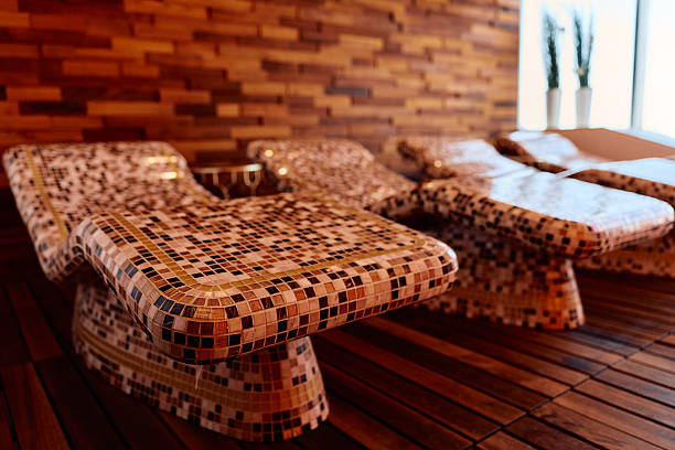 Unique hammam design made of light stone. Traditions and rituals, care and renewal of body and soul.