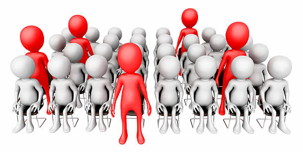 This striking image portrays a single black figure standing confidently amidst a group of yellow figures. This symbolic representation highlights the essence of leadership, individuality, and making a difference in a collective. It is perfect for themes related to innovation, self-confidence, and breaking the mold in personal or professional spheres.