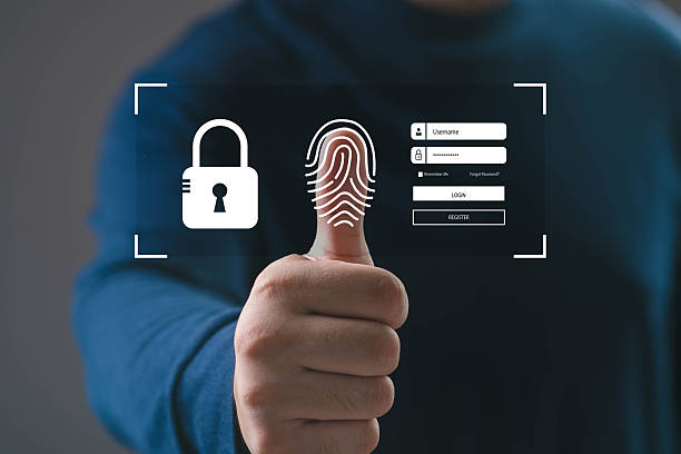 istock Hand showing a thumb with fingerprint scan, padlock icon, and login interface, representing biometric security, digital identity verification, and online data protection for secure access systems. 2245315805