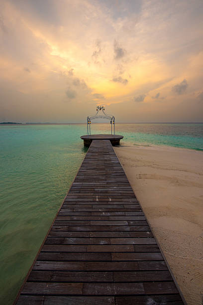 Sunset at Tropical Island. Relax paradise, Maldives. Tranquil closeup calm sea water waves with palm trees. Beautiful Panorama, Summer vacation, holiday amazing nature. Tropical island beach landscape exotic shore coast.