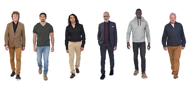 istock front view of a group of men walking on white background 2245325872
