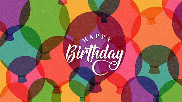 Happy birthday vector illustration background. Birth greeting banner, celebrate poster with colorful balloons and retro texture. Congratulation text decoration.