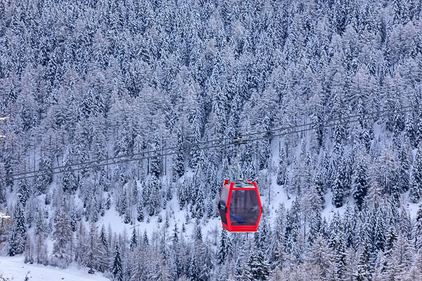 Sinaia, Romania. March 14, 2023: Cable cars up the Bucegi Mountains