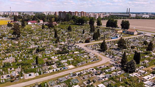 istock City cemetery. View from a drone. 2245340752