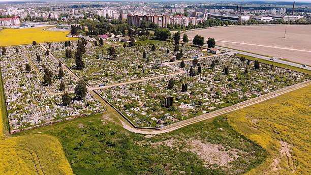 istock City cemetery. View from a drone. 2245340969