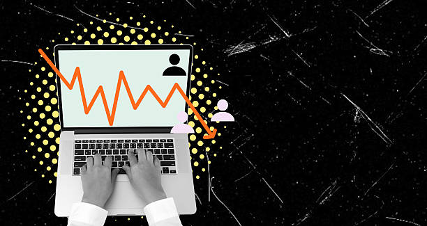 istock Declining trends in online engagement shown on a laptop with data visuals and user icons 2245342513