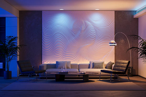 istock Luxury Modern Living Room with Sculptural Bas-Relief Wall Panel 2245342871