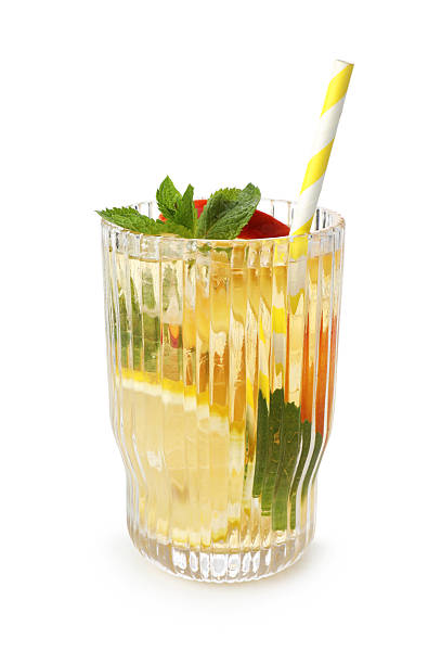 istock Tasty iced tea with peach, lemon and mint isolated on white 2245347810