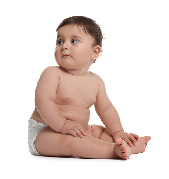istock Cute little baby in diaper on white background 2245348913