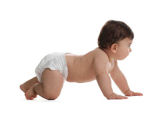 istock Cute little baby in diaper on white background 2245349117