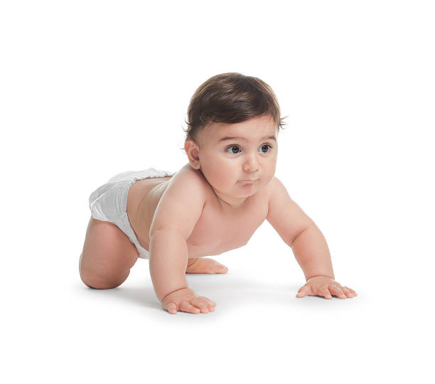 istock Cute little baby in diaper on white background 2245349160