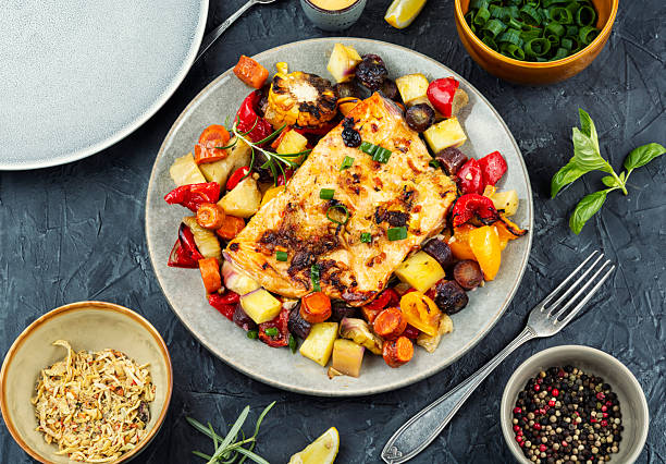 istock Spicy salmon fillet oven baked. 2245356061