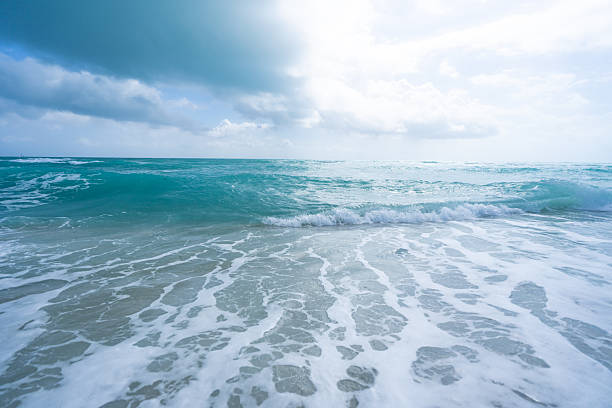 istock Ocean waves background. Tropical ocean waves. Blue seaside view. Foamy beach coastline. Sandy shore backdrop. Seascape wallpaper. Turquoise water motion. Sea beach wave. Blue sea beach waves. 2245366946