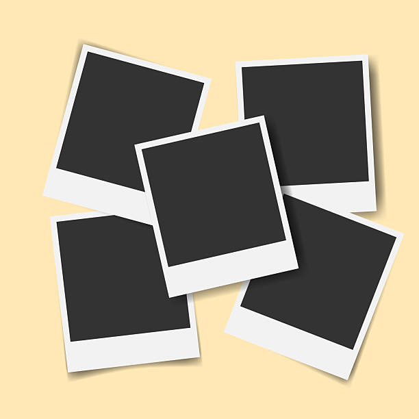 Five Blank polaroid photo frame vector set. Empty instant photo frames mockup collection. Square photos collage for gallery wall mockup