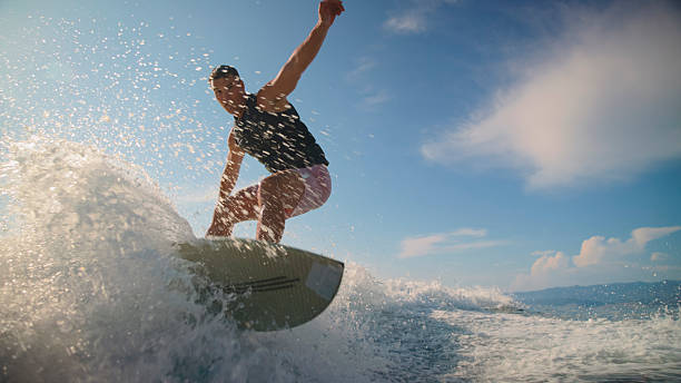 istock Young Caucasian Male Wake Surfing on Clear Day 2245377261
