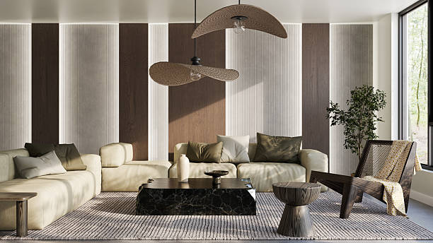 istock Large luxury modern bright interiors Living room mockup illustration 3D rendering image 2245388802
