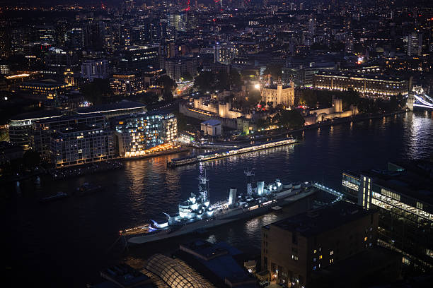 The famous London city center night view with HMS Belfast.