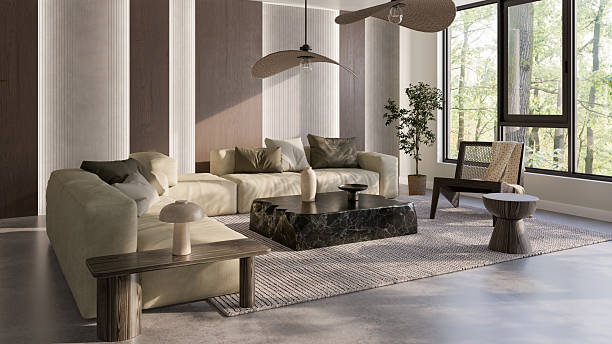 istock Large luxury modern bright interiors Living room mockup illustration 3D rendering image 2245389245