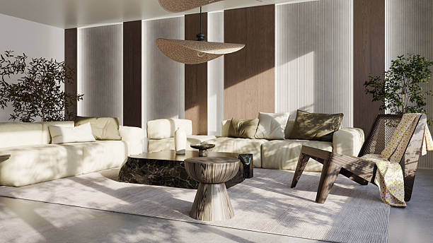 istock Large luxury modern bright interiors Living room mockup illustration 3D rendering image 2245389260
