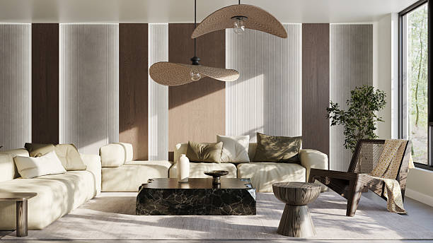 istock Large luxury modern bright interiors Living room mockup illustration 3D rendering image 2245389306