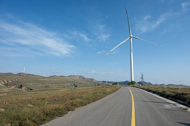 Highways on the Gobi Desert, wind power turbines