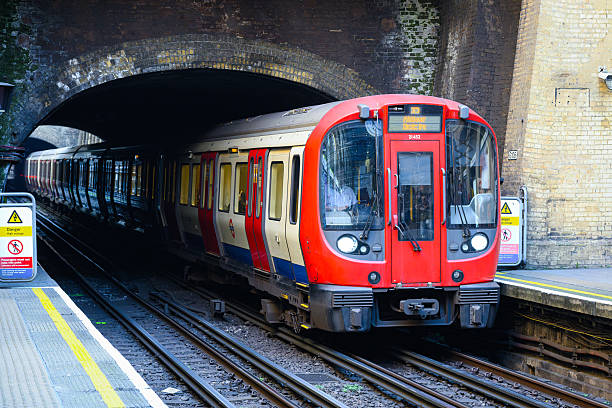 London, UK - April 3, 2025; District Line S7 underground stock entering Paddington Station