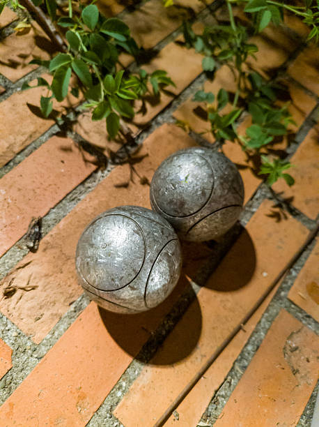 Two metal petanque balls, used for a popular French ball game