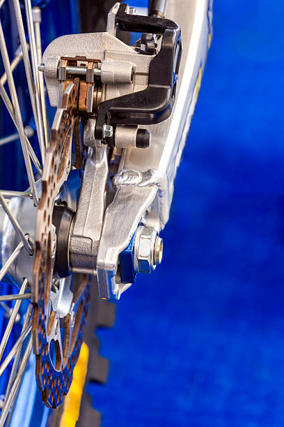 istock Closeup sport motorcycle wheel with disc brake 2245409134