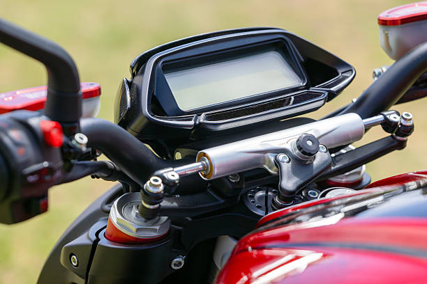 Closeup dashboard of new sport motorcycle, full frame horizontal composition