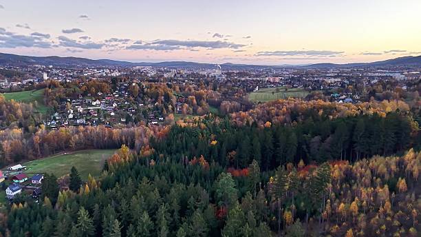 istock Scattered homes amidst autumn trees captured by aerial drone 2245411378